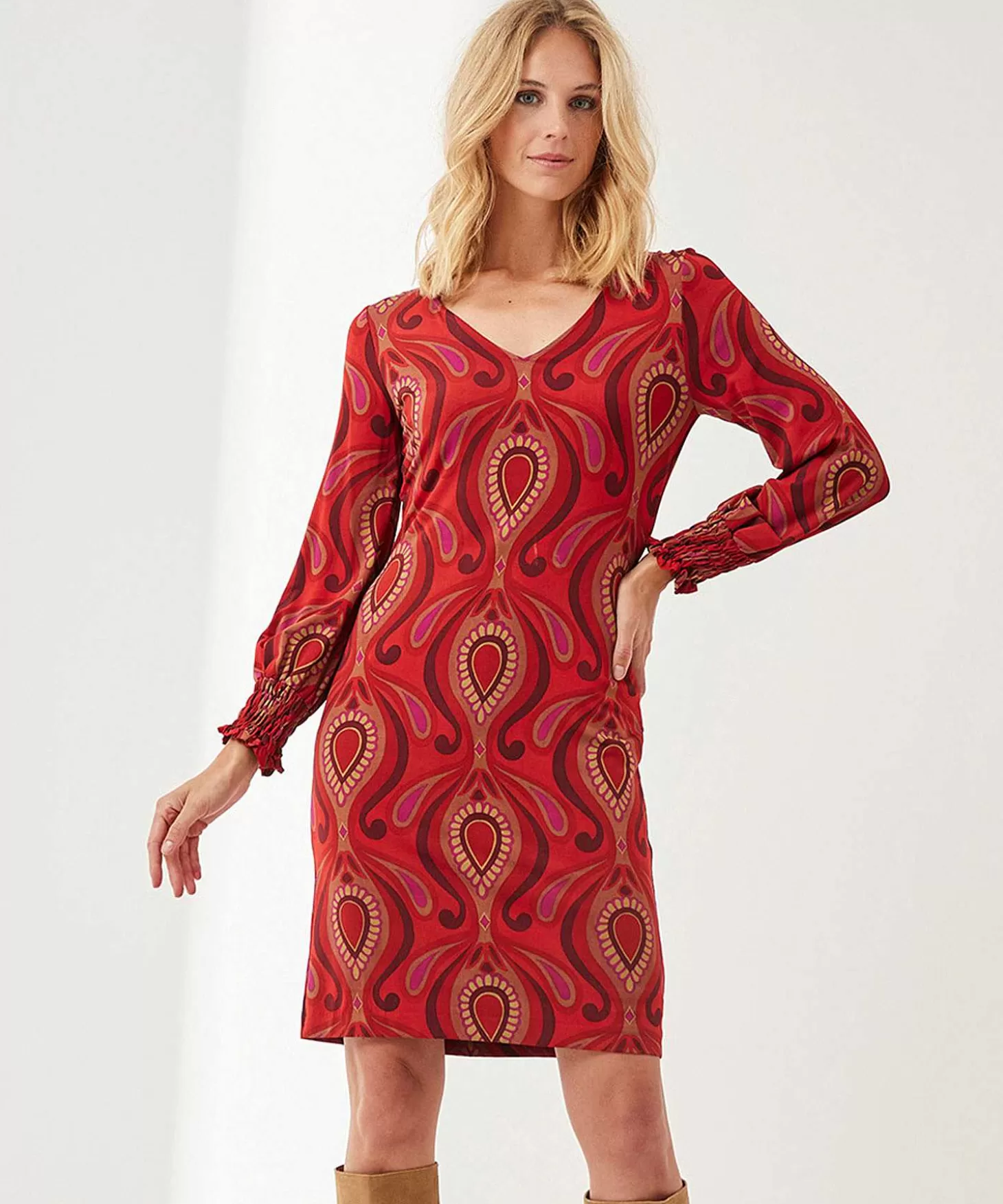 Dress V-Neck Slinky Paisley*Ana Alcazar Outlet