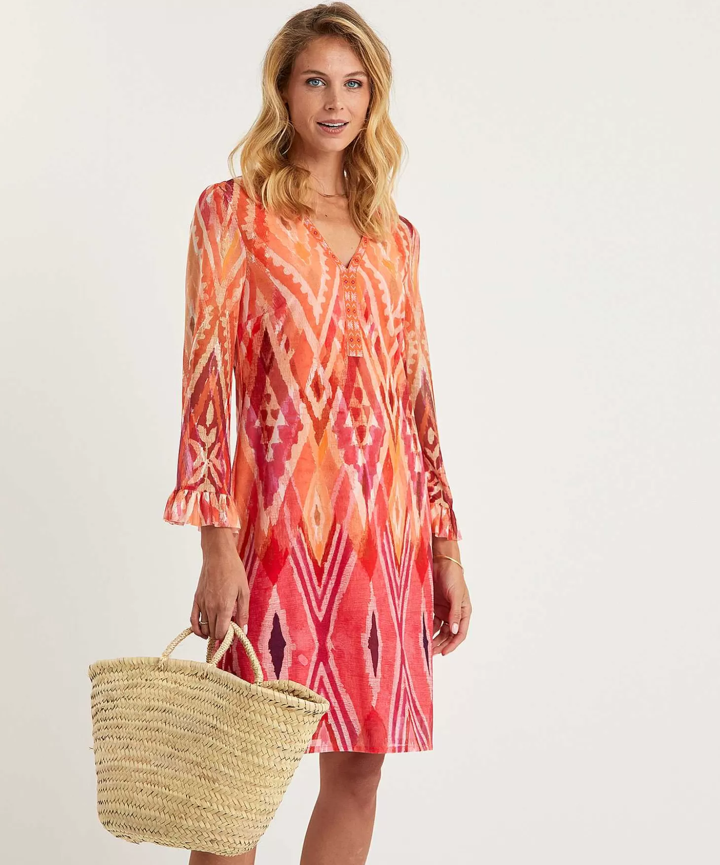 Mesh Dress Ikat Print Beads*Ana Alcazar Sale