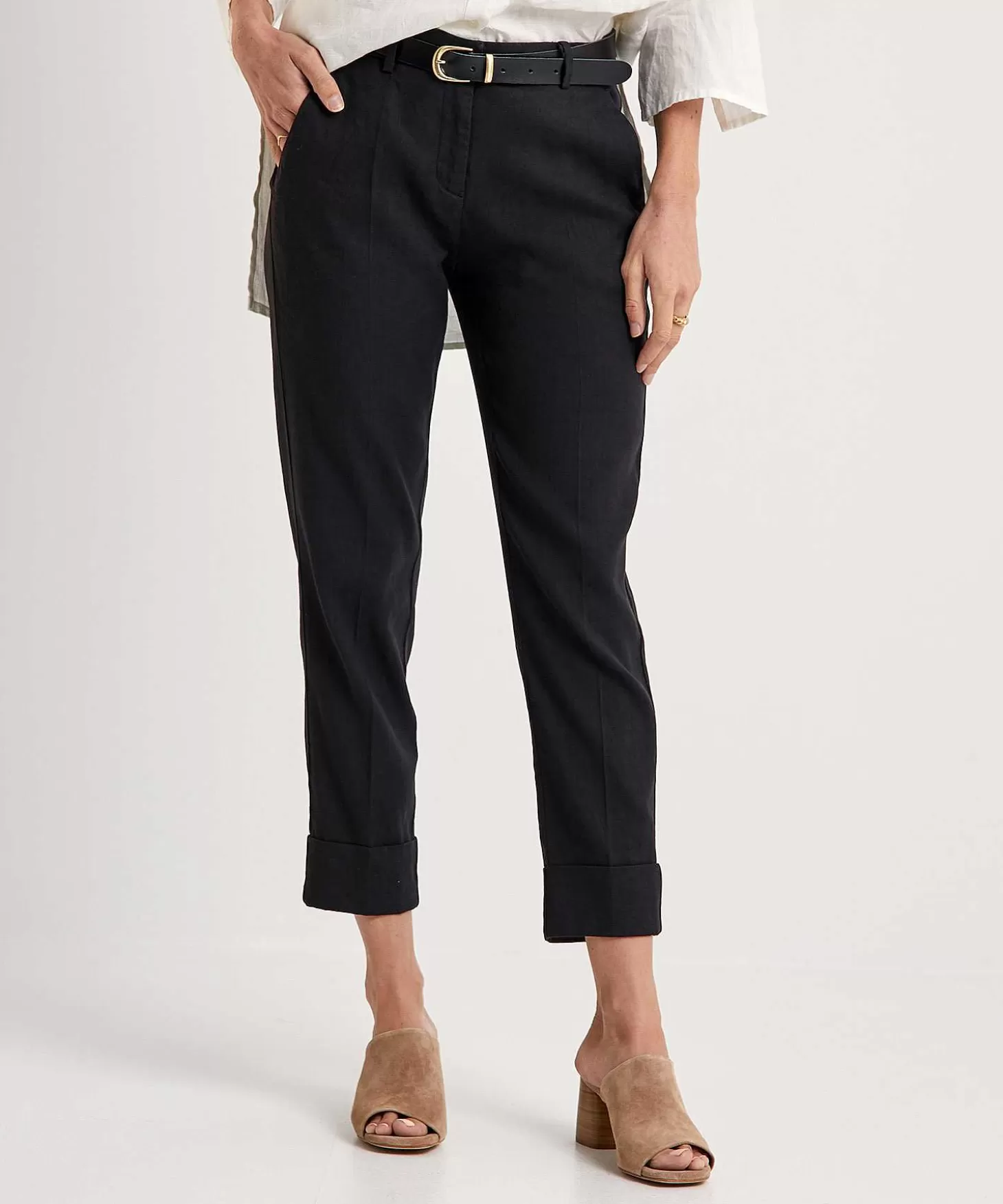 Cropped Trousers Linen Mix Krystal*Cambio Cheap