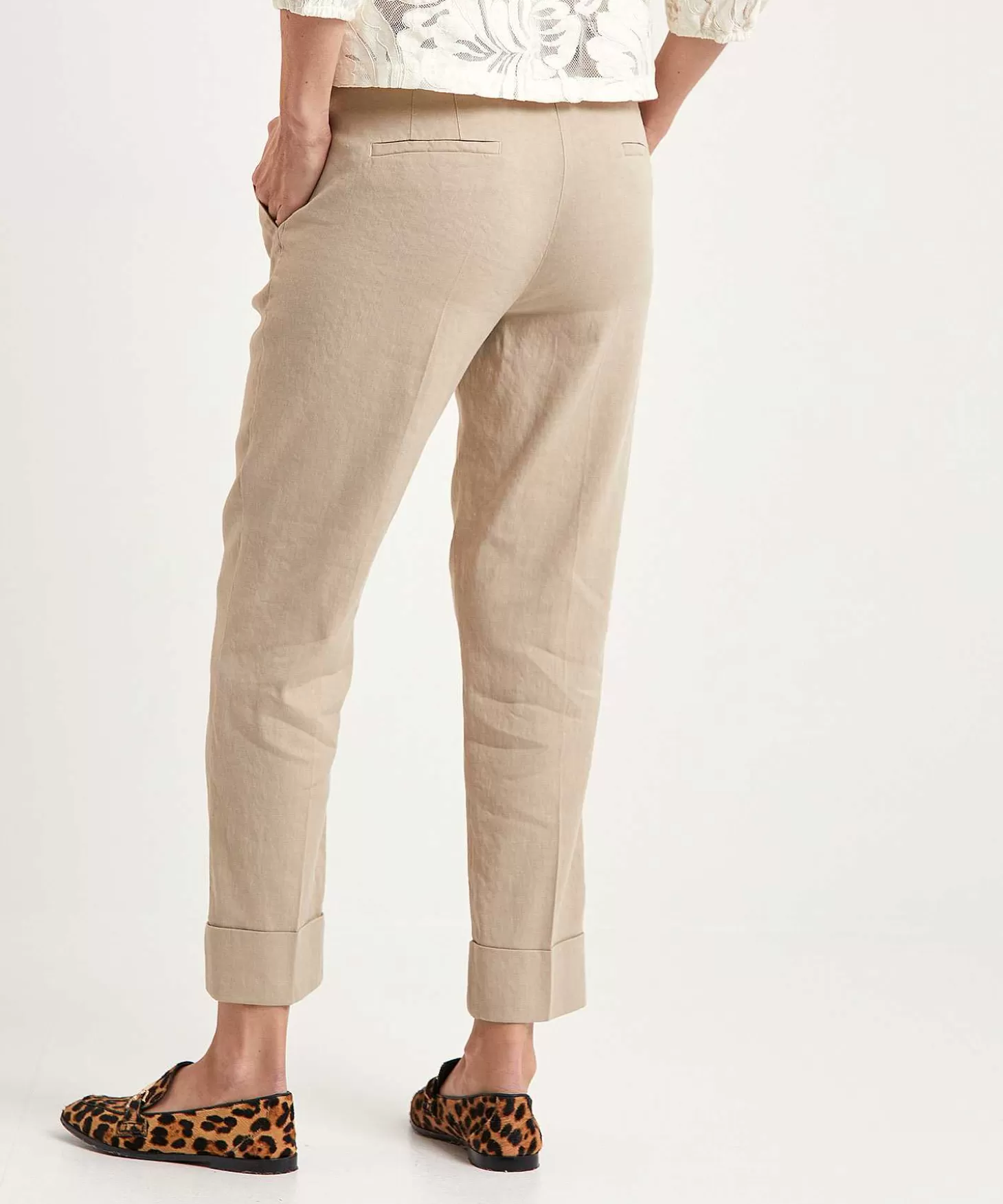 Cropped Trousers Linen Mix Krystal*Cambio Cheap