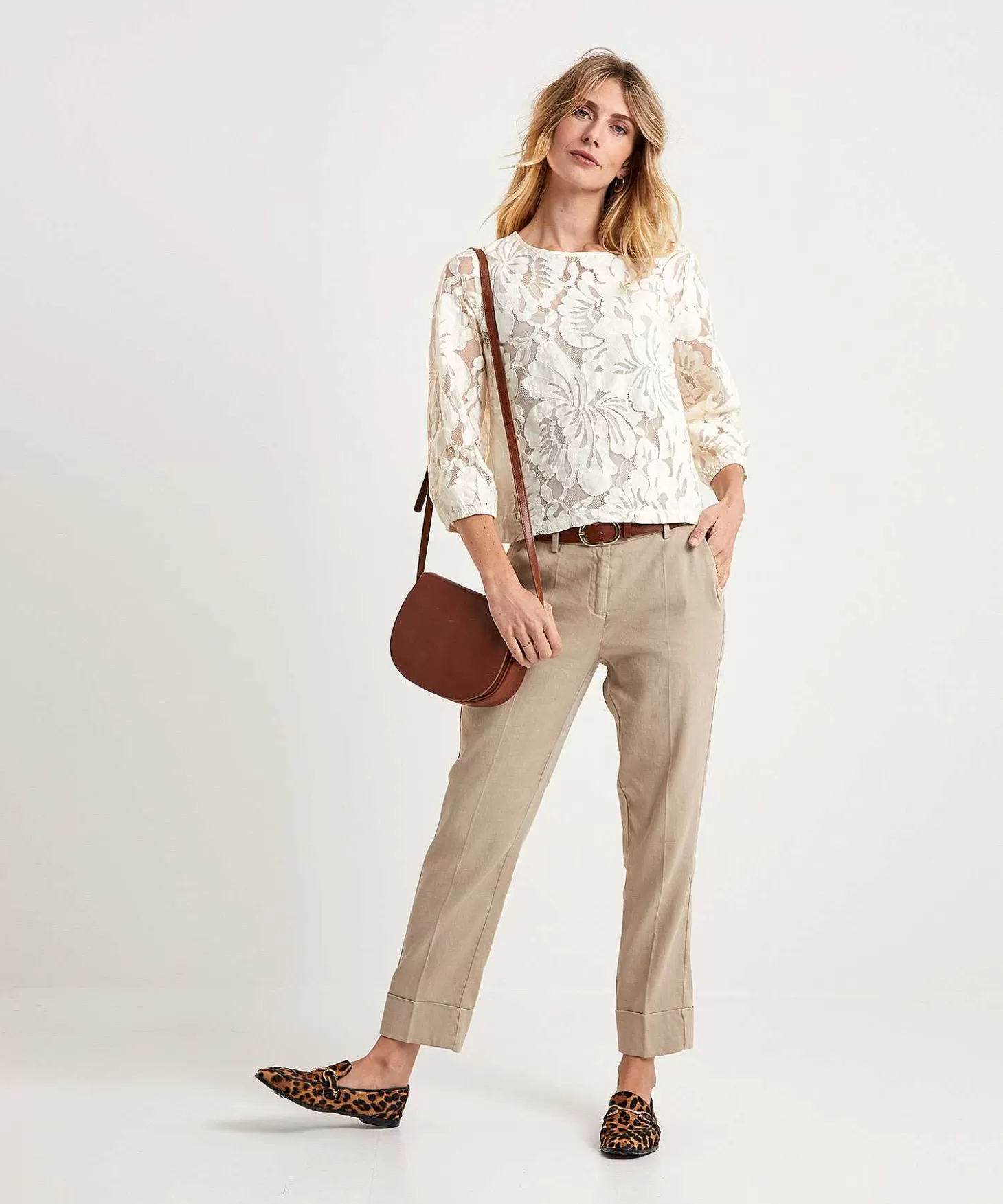 Cropped Trousers Linen Mix Krystal*Cambio Cheap