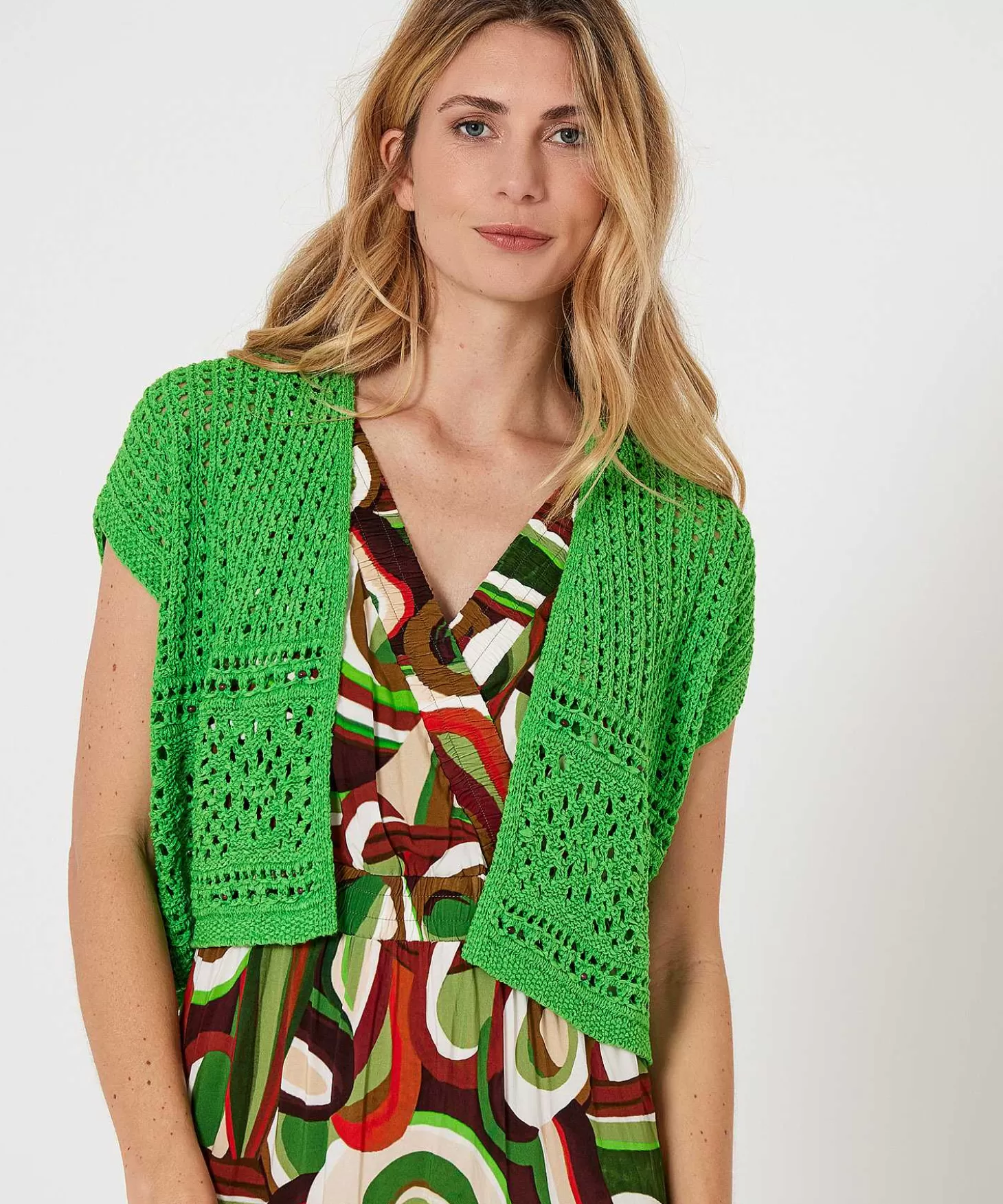 Short Cardigan Openwork Beads*Caroline Biss Flash Sale