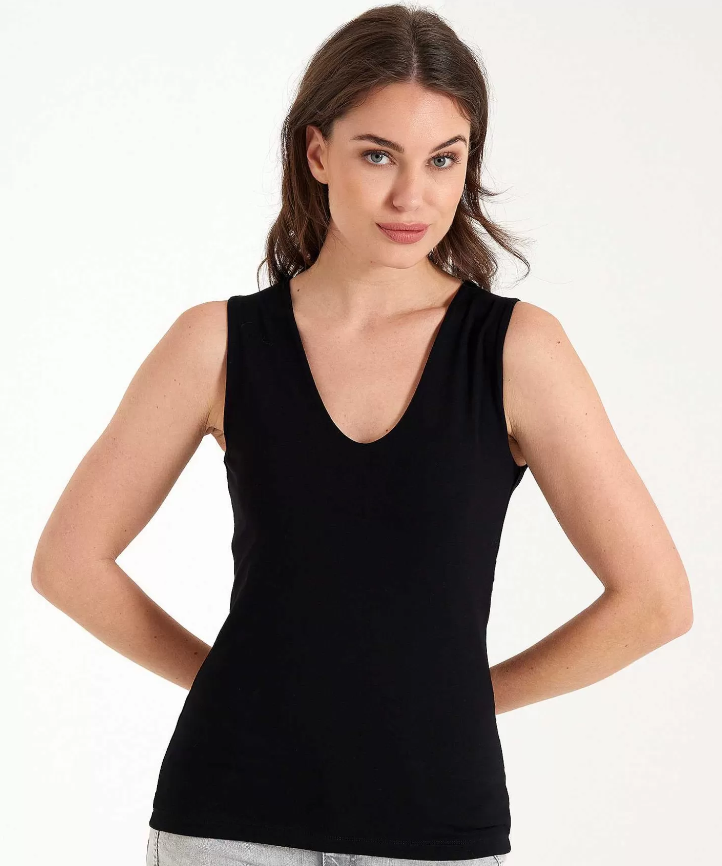 Essentials Double Panel Singlet V-Neck** Cheap