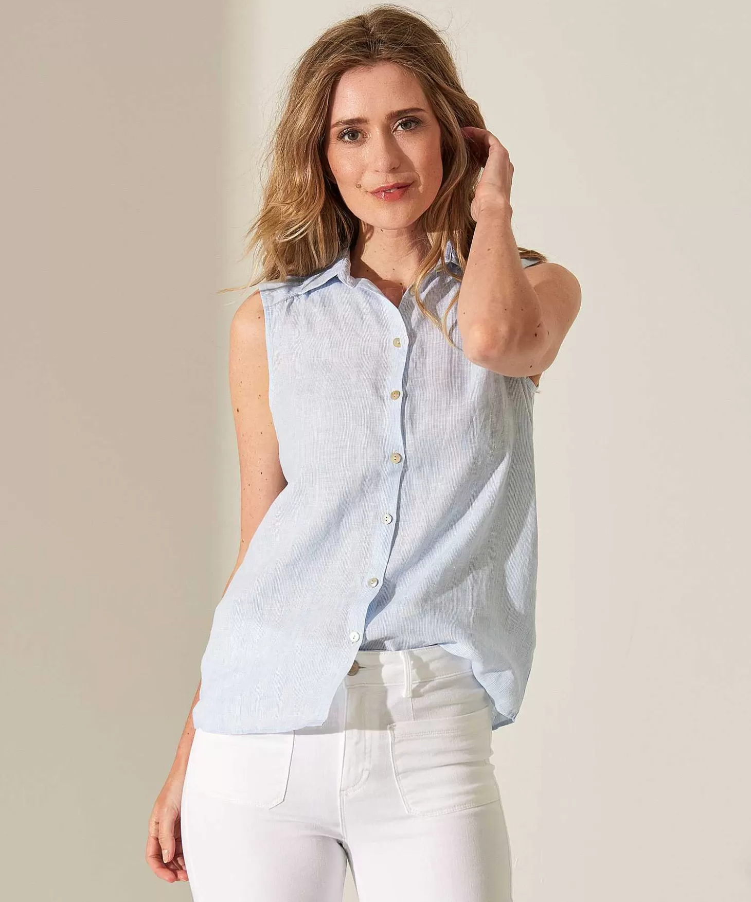 Sleeveless Blouse Linen Stripe*GIULIA E TU Discount