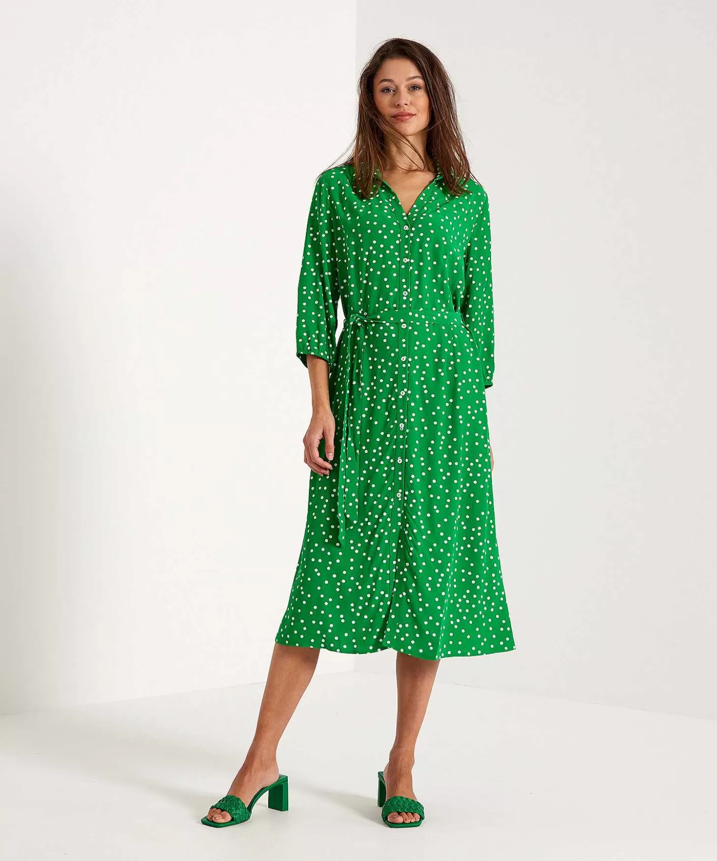 Button Down Dress Dot Print Raquel*KYRA Fashion