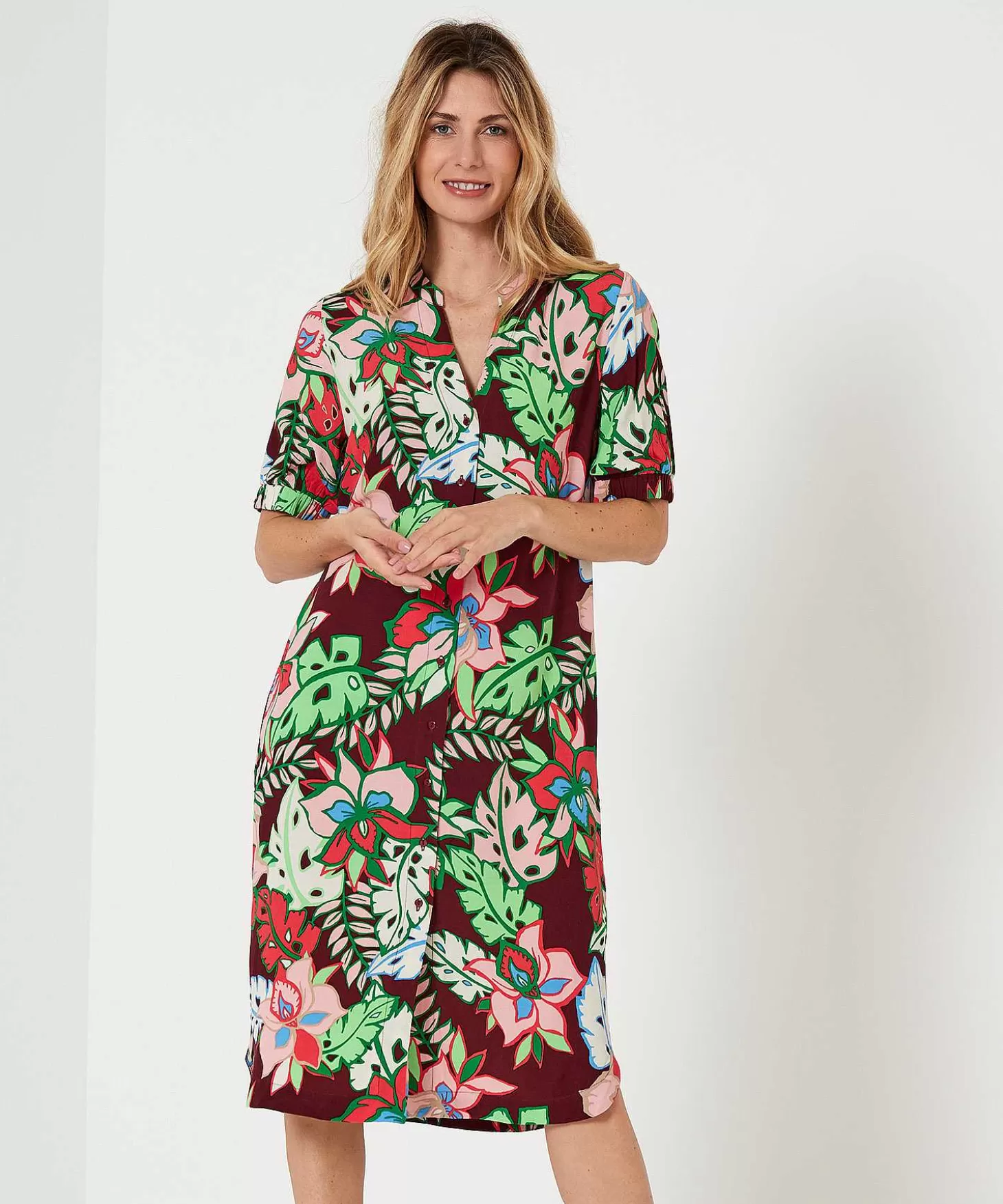 Button-Down Dress Tropical Flower Marena*KYRA Cheap