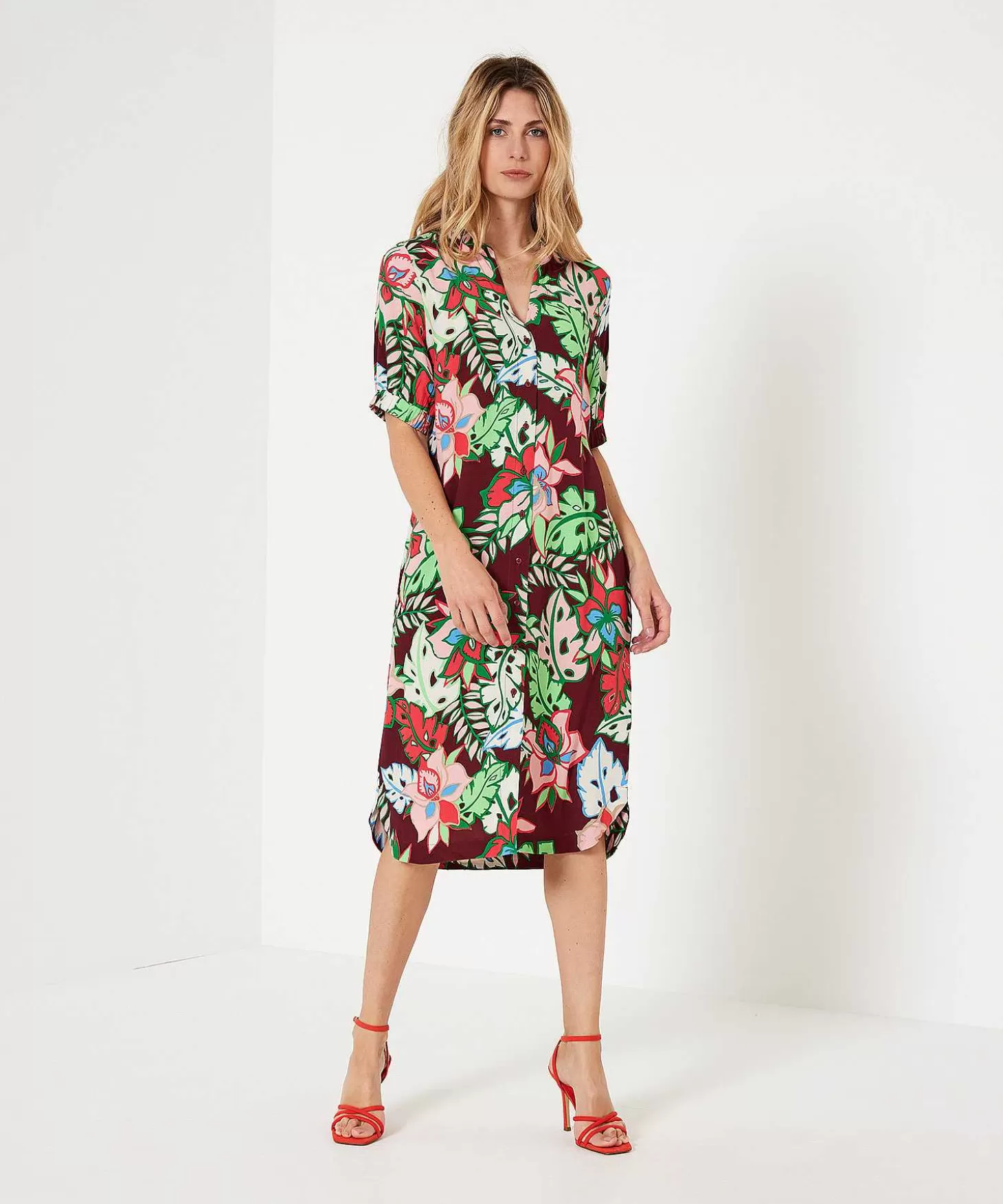 Button-Down Dress Tropical Flower Marena*KYRA Cheap