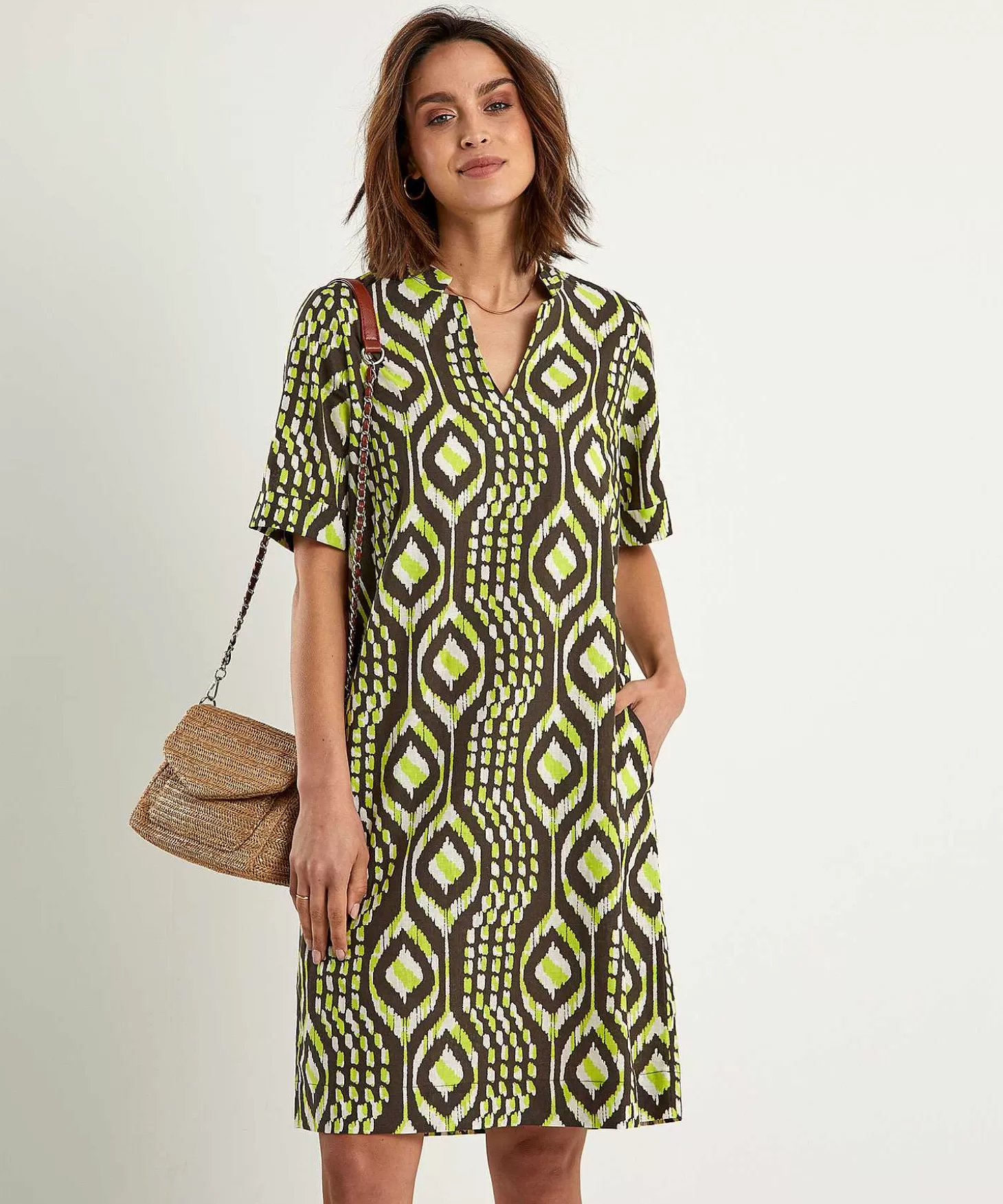 Linen Mix Dress Ikat Print Melissa*KYRA Shop