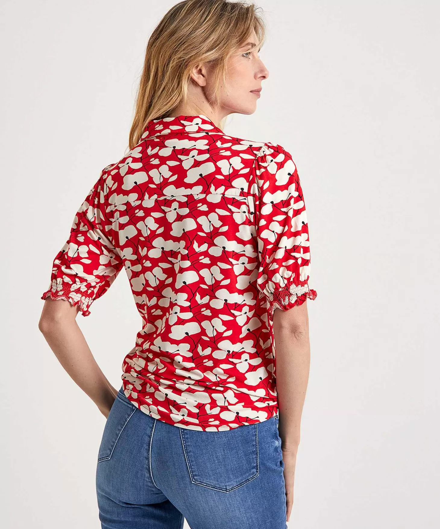 Shirt Blouse Puff Sleeve Red Flower Rosanne*KYRA Clearance