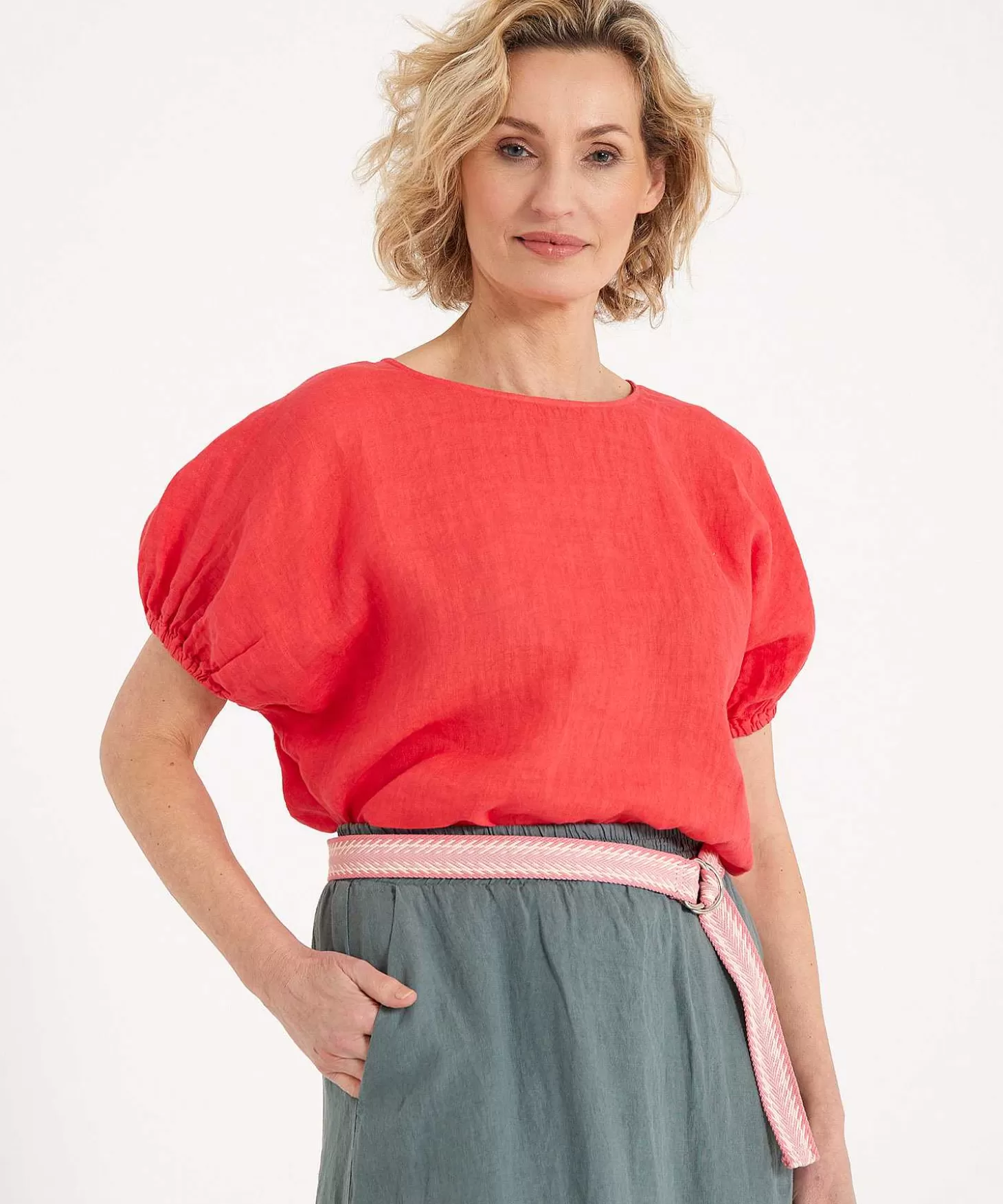 Linen Top Puff Sleeve*LaSalle Cheap