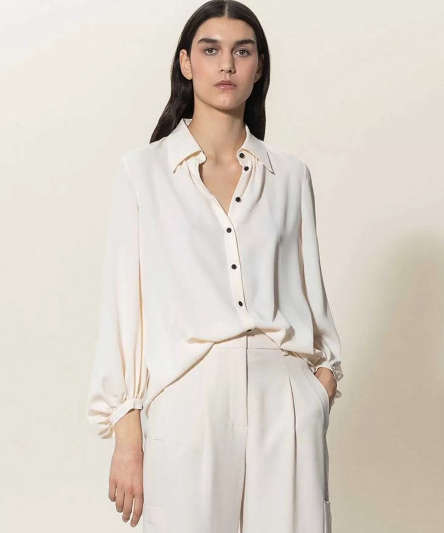 Blouse Silk Crepe Contrast Button*Luisa Cerano Online