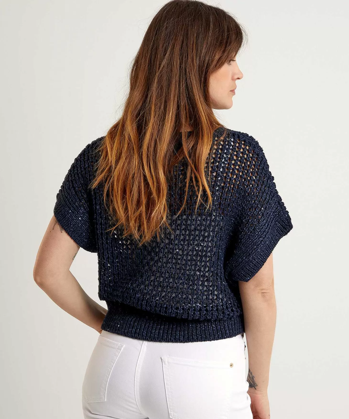 Crochet Sweater Short Sleeve Sequins*Luisa Cerano Store