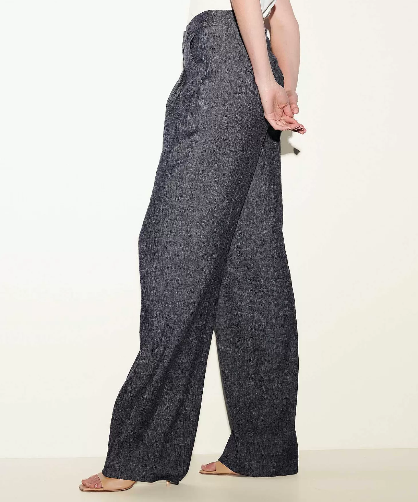 Linen Mix Wide Leg Pants Denim Look*Luisa Cerano Flash Sale