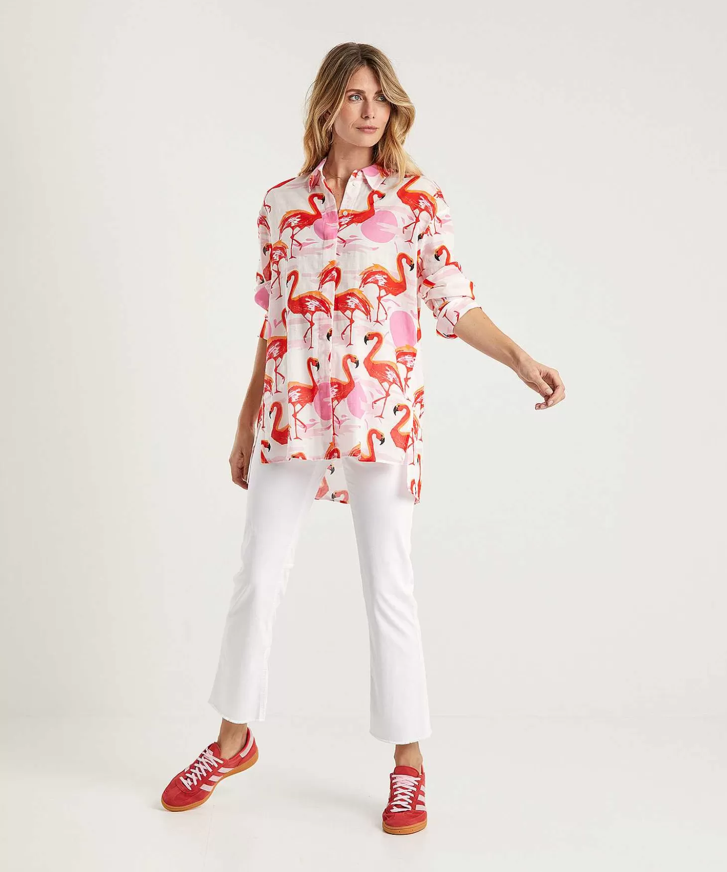 Marc Cain Long Cotton Voile Blouse Flamingo*Marc Cain Additions Clearance