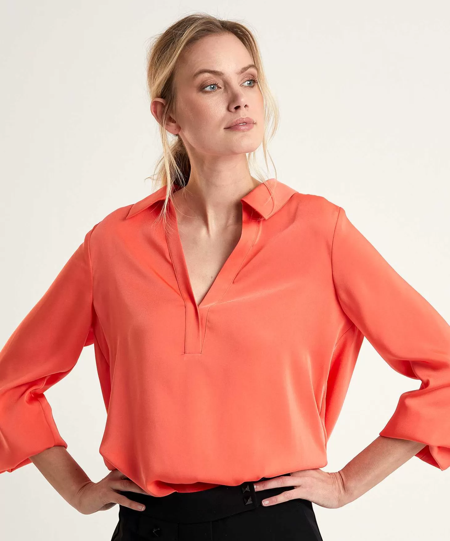 Marc Cain Silky Blouse Polo Collar*Marc Cain Collections Store