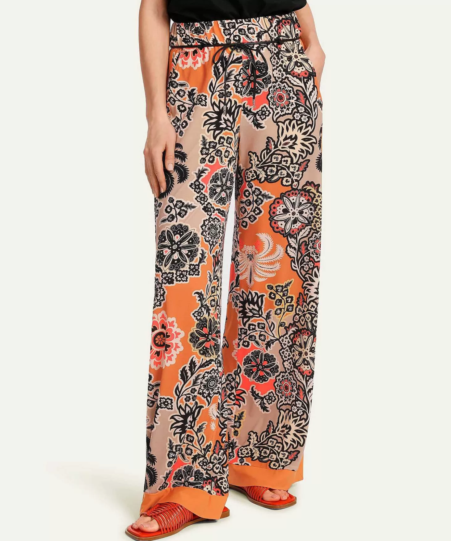 Marc Cain Slinky Palazzo Trousers Flower Print Wedi*Marc Cain Collections Discount