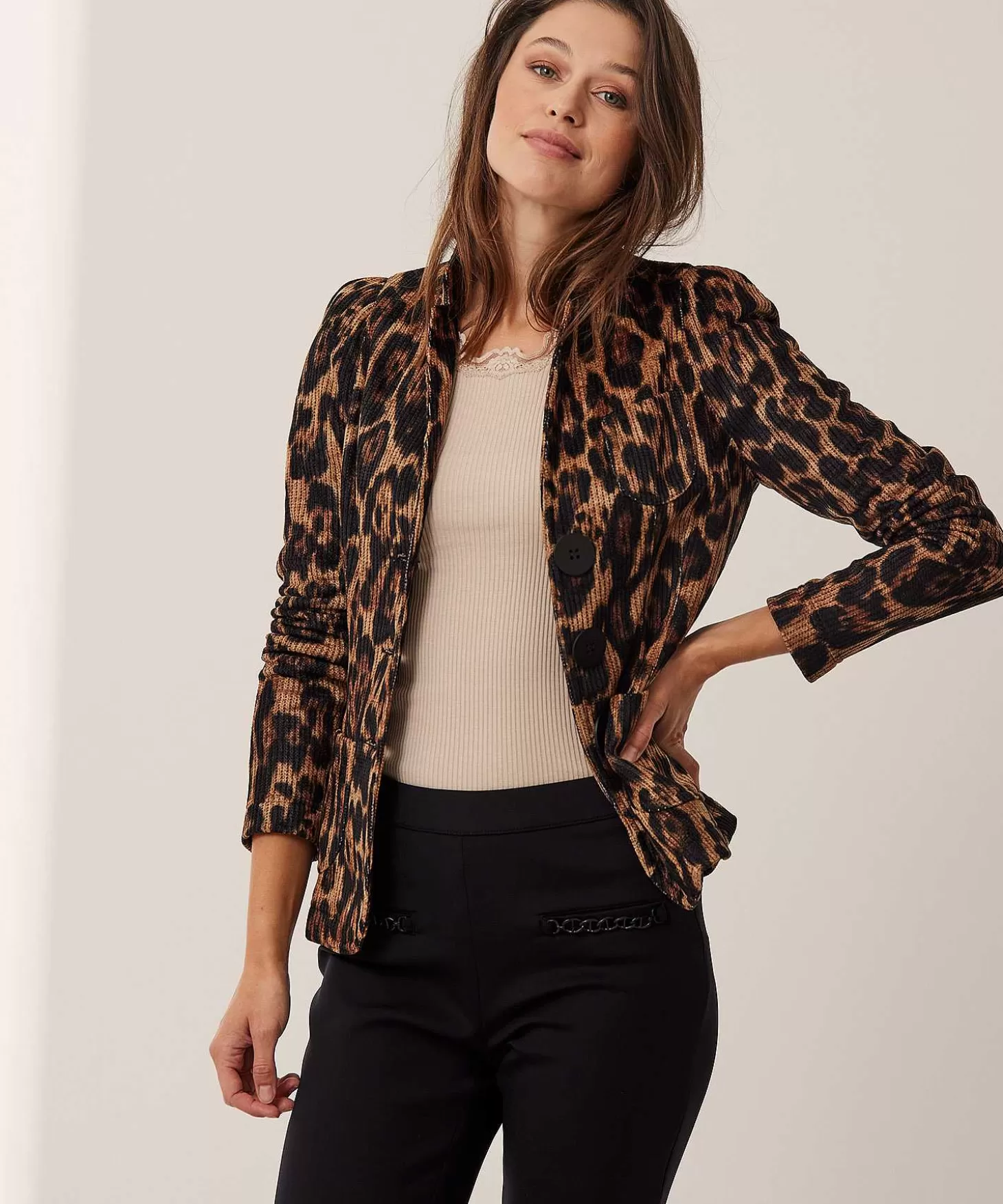 Chenille Blazer Leopard Print*ML Collections Outlet