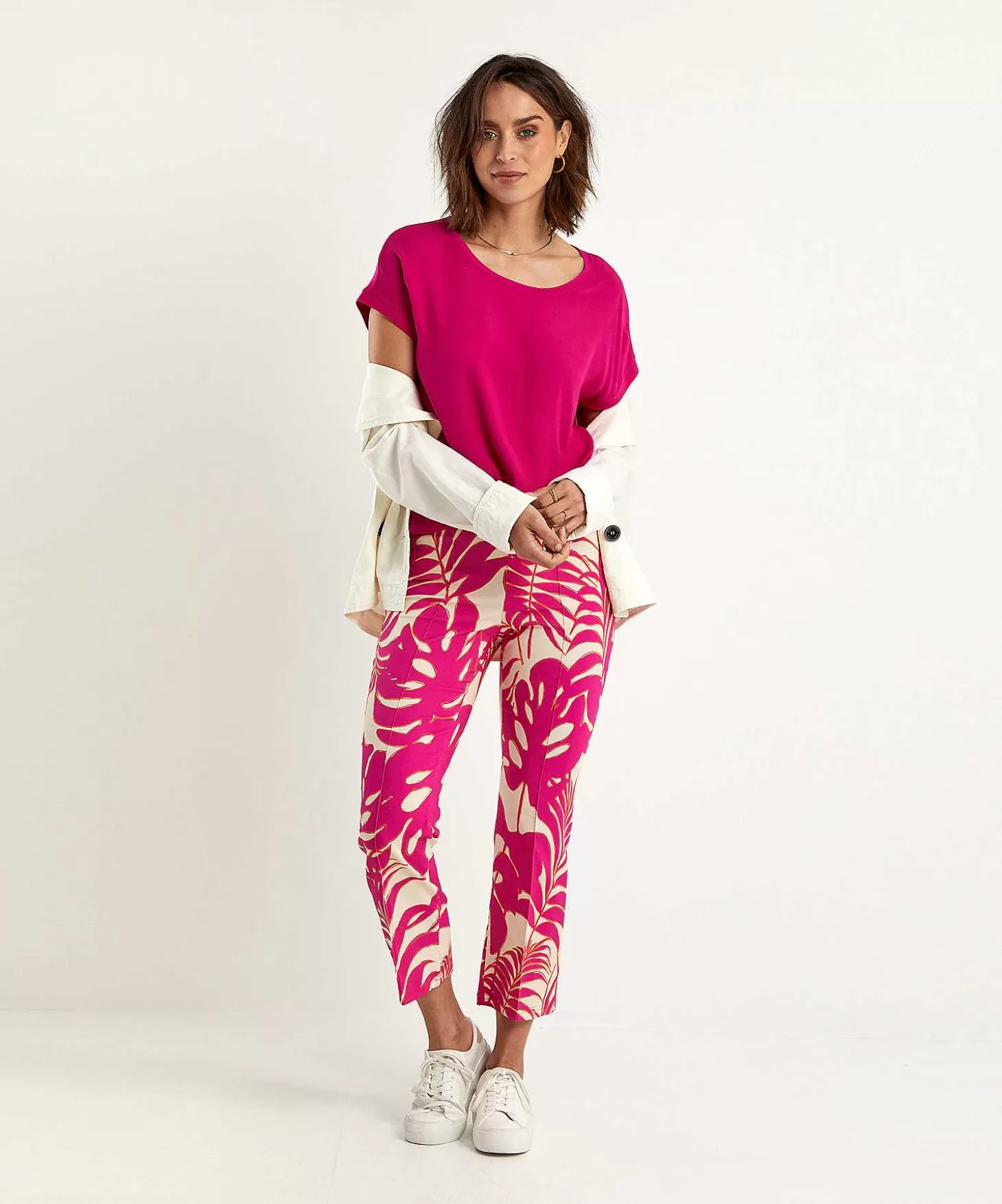 Cropped Pants Leaf Print*OUI Hot