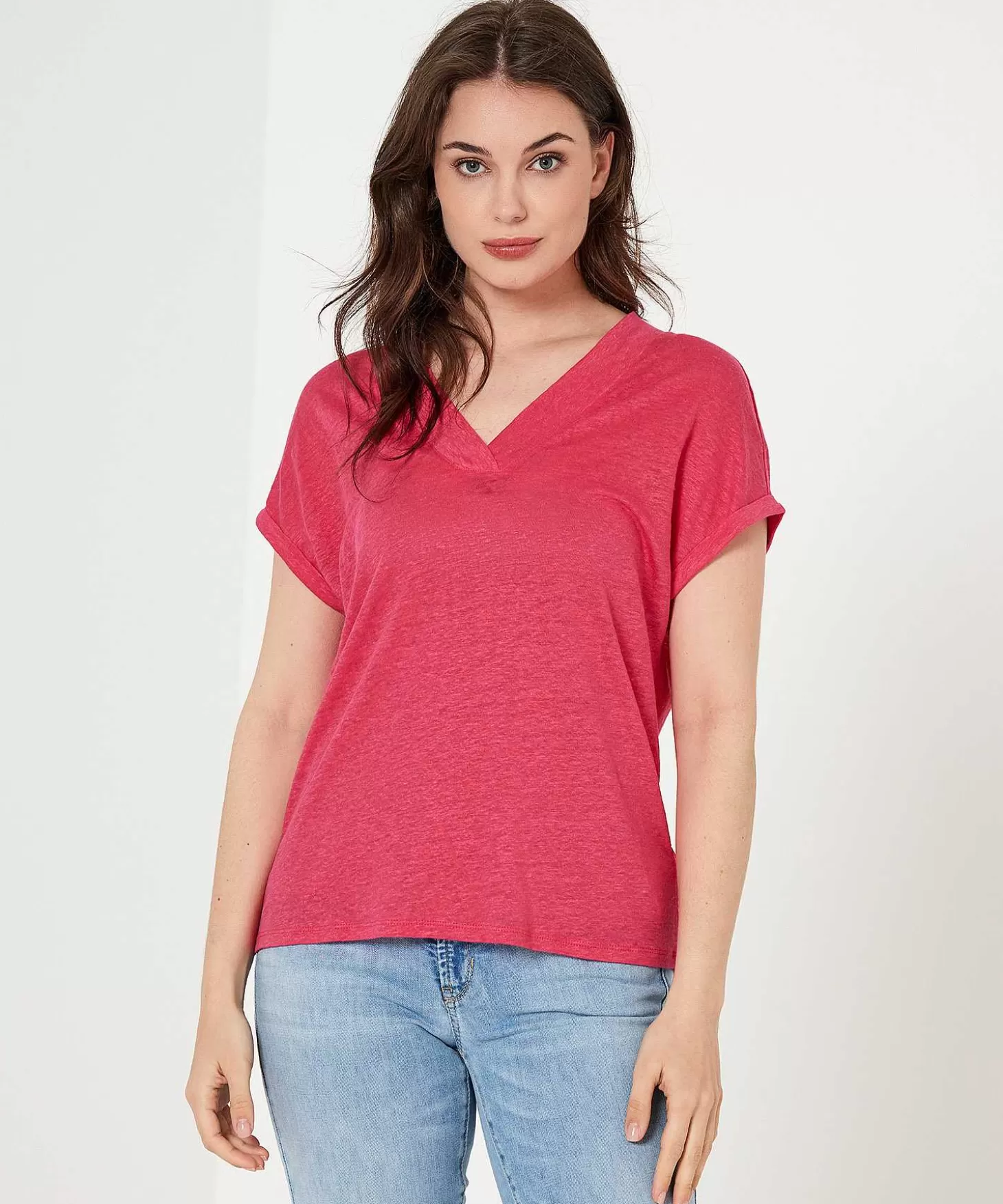 Linen Shirt V-Neck*OUI Hot