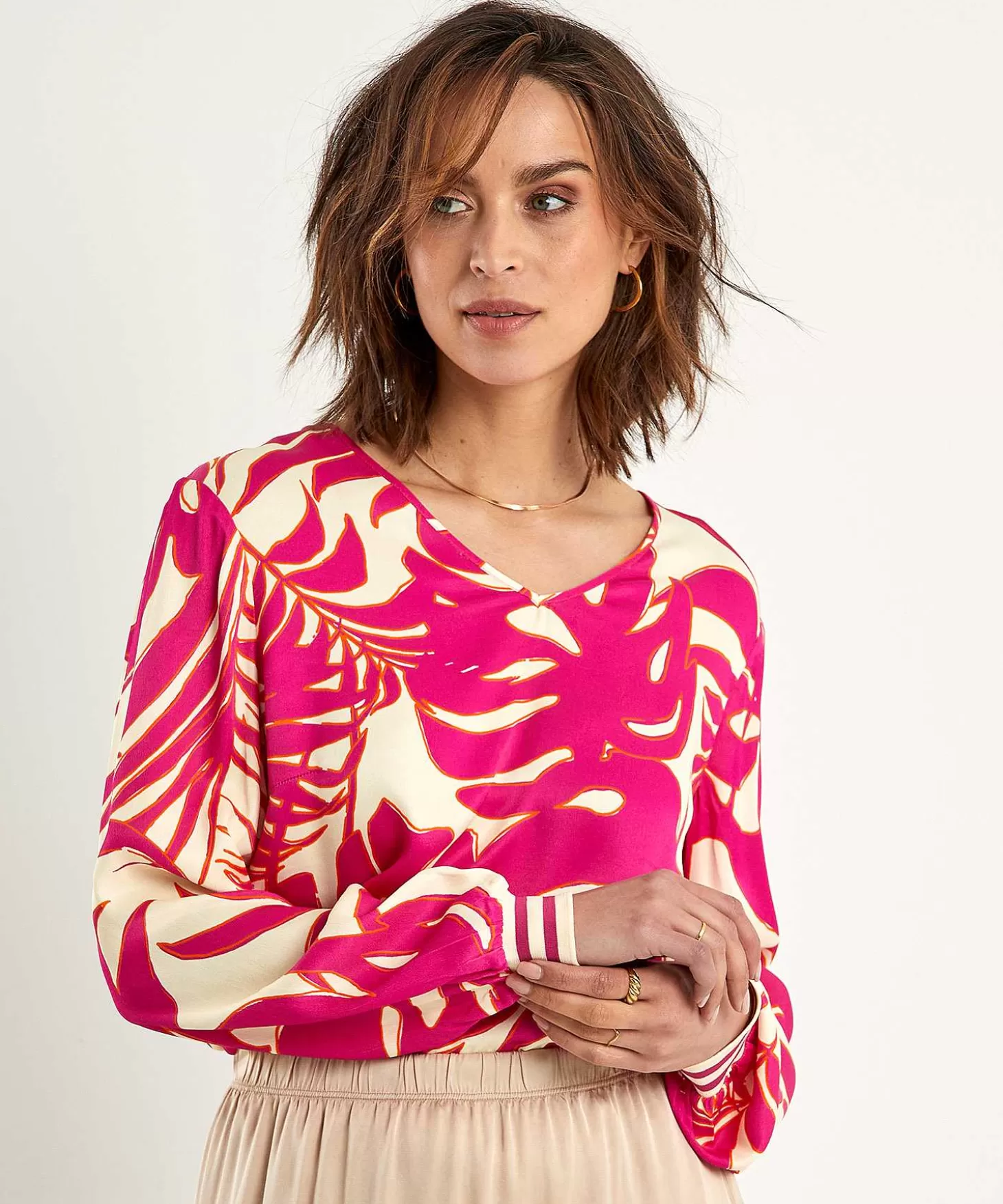 Silky Blouse Leaf Print*OUI Best