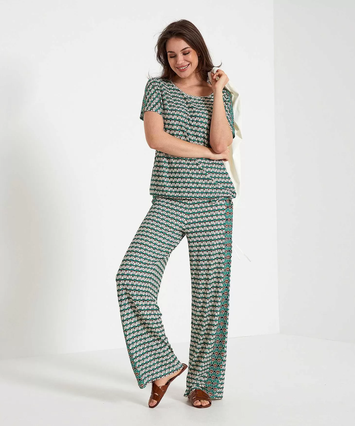 Slinky Wide Leg Pants Retro Print*OUI Best