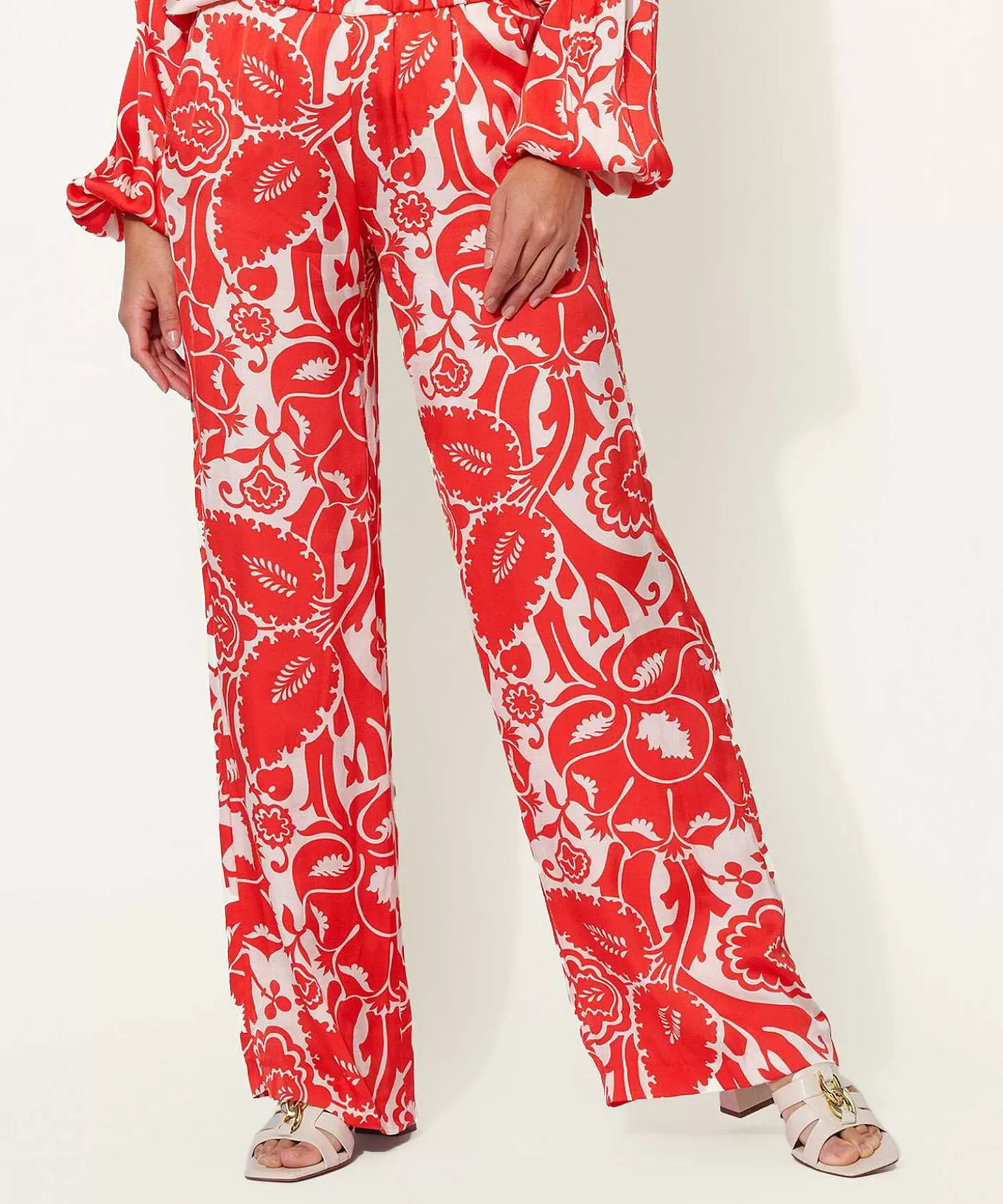 Silky Palazzo Pants Leaf Print May*Rosner Clearance