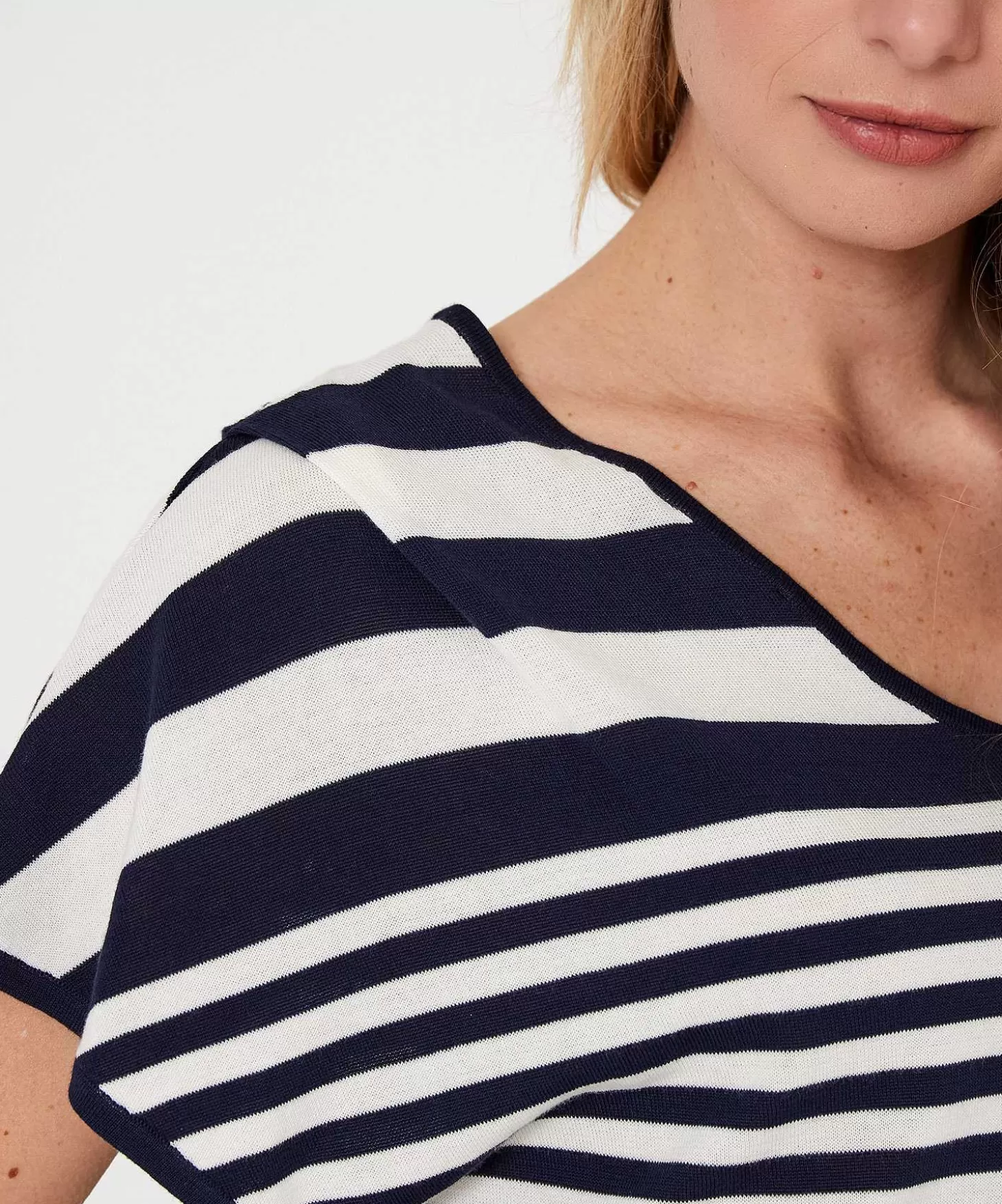 Stripe Sweater With 2 Necklines** Flash Sale