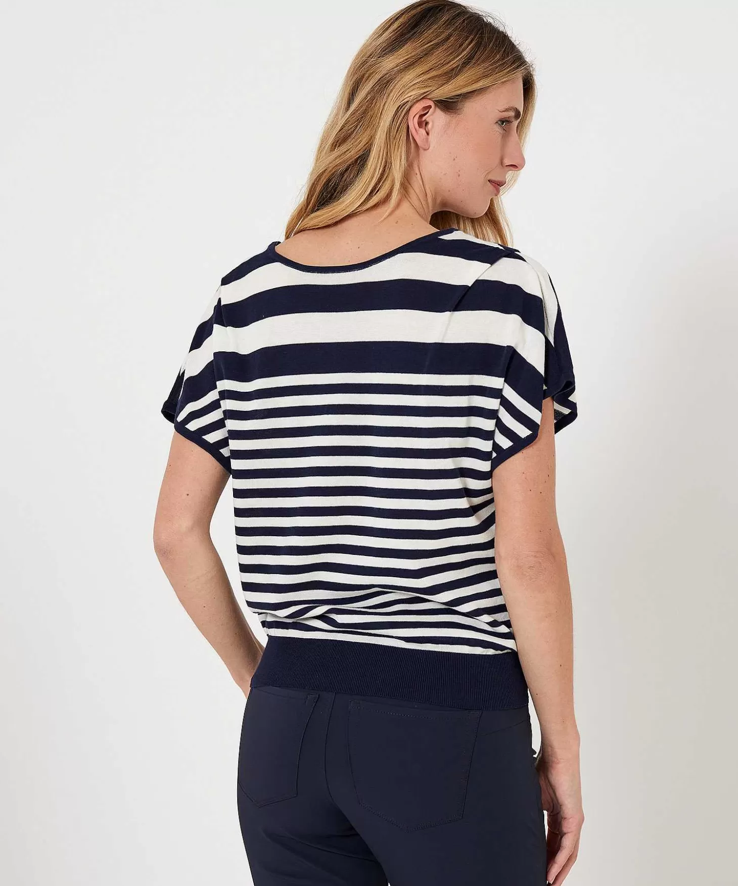 Stripe Sweater With 2 Necklines** Flash Sale