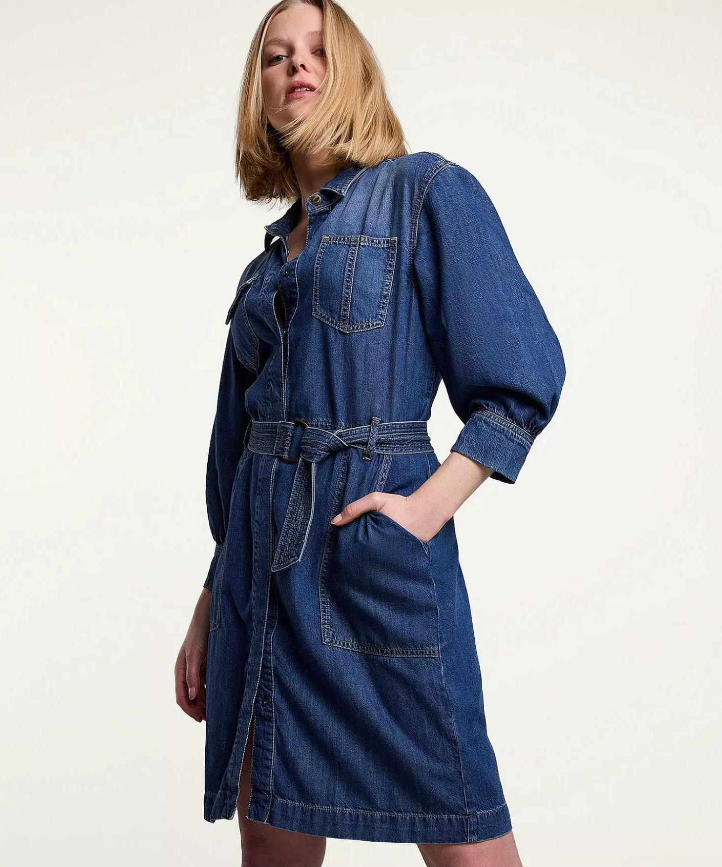 Denim Dress With Belt*Summum Clearance