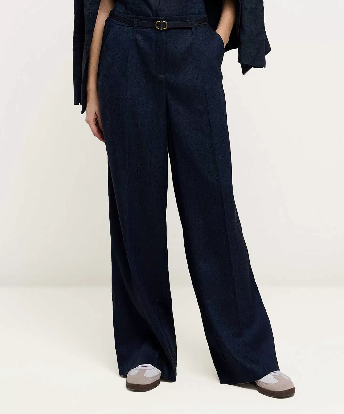 Linen Mix Wide Leg Pants Denim Look*Summum Shop