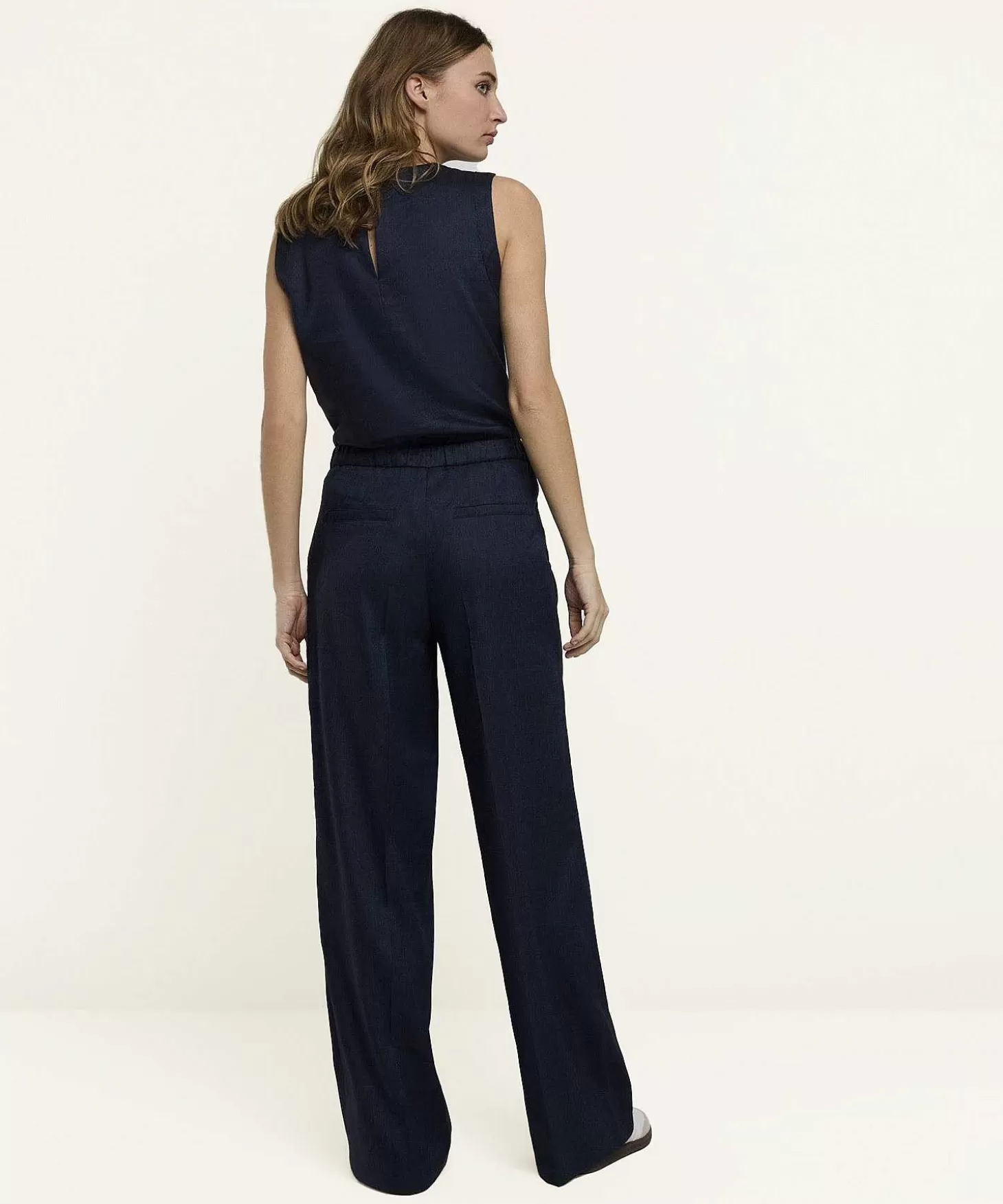 Linen Mix Wide Leg Pants Denim Look*Summum Shop