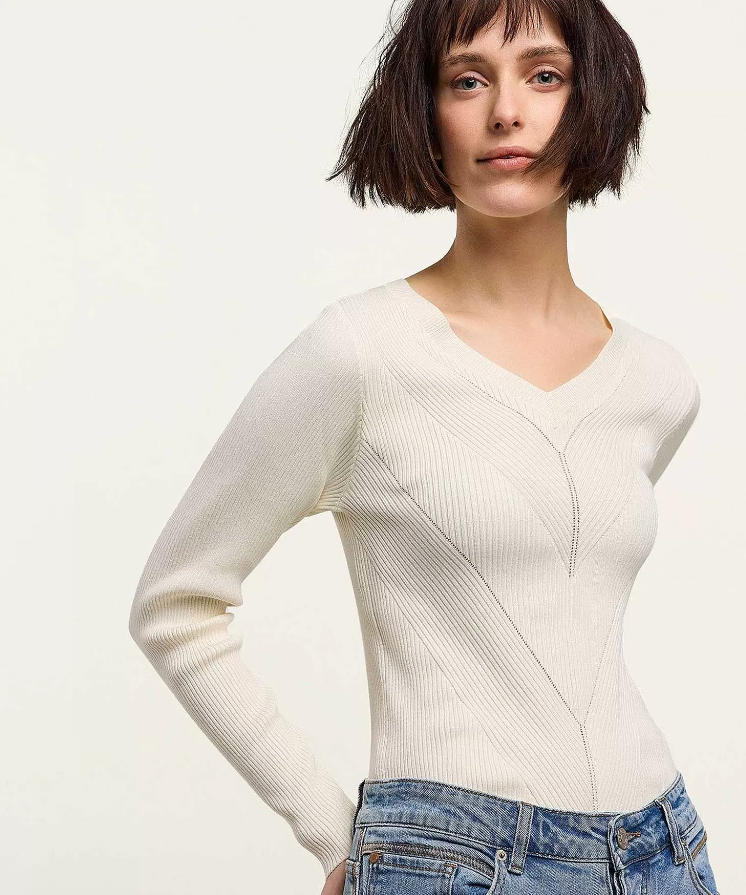 Rib Knitted Sweater V-Neck*Summum Fashion