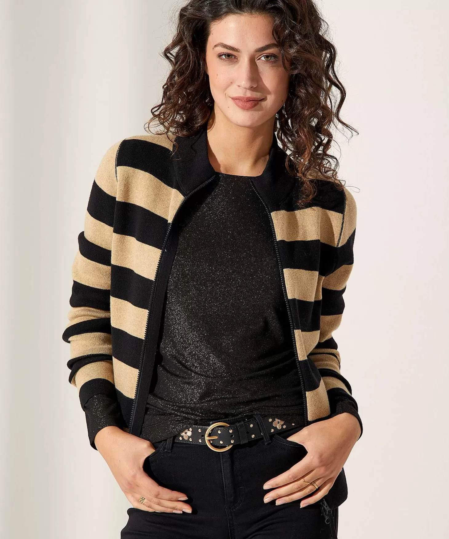 Zipper Cardigan Blockstripe** Flash Sale